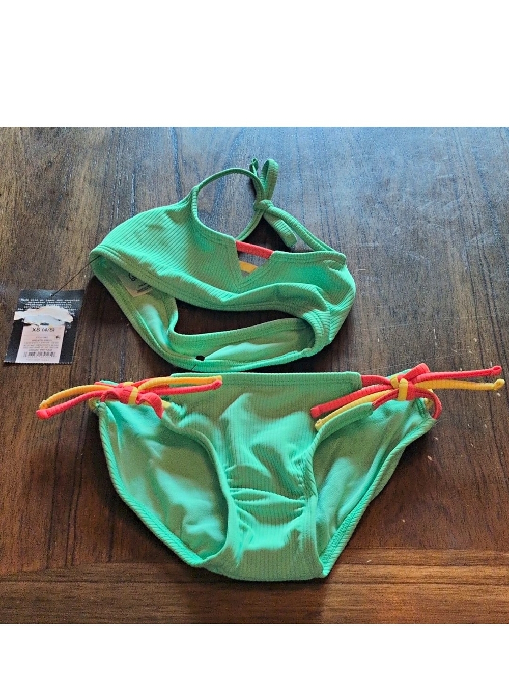 Kids Green Two-Piece Swim Set with Contrast Ties